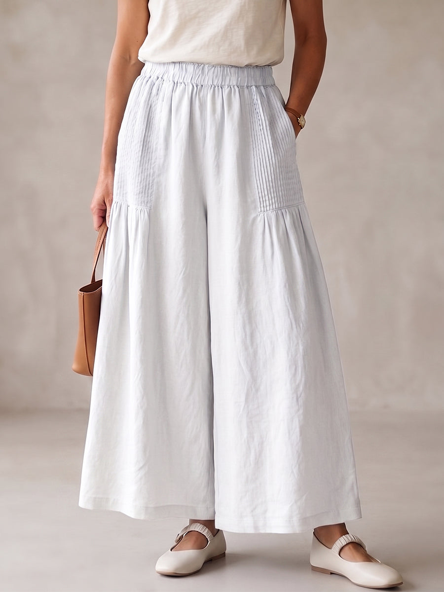 Women's Vintage-style Pleated Cotton-linen Wide-leg Trousers