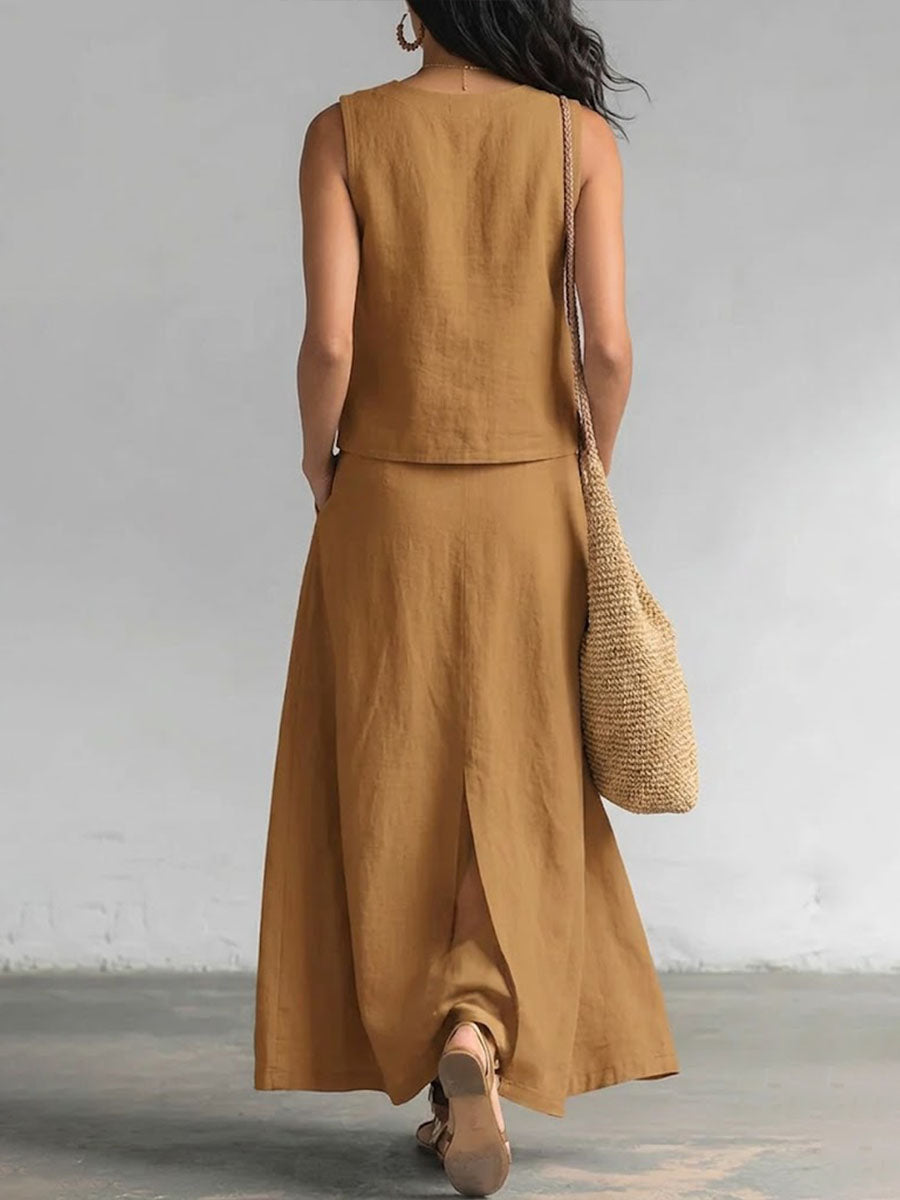 Women's Minimalist Sleeveless Cotton Set