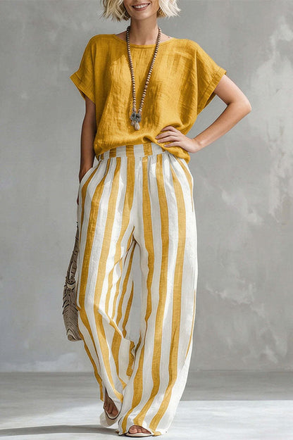 Capri Stripe Two-Piece Linen Top & Pants Se