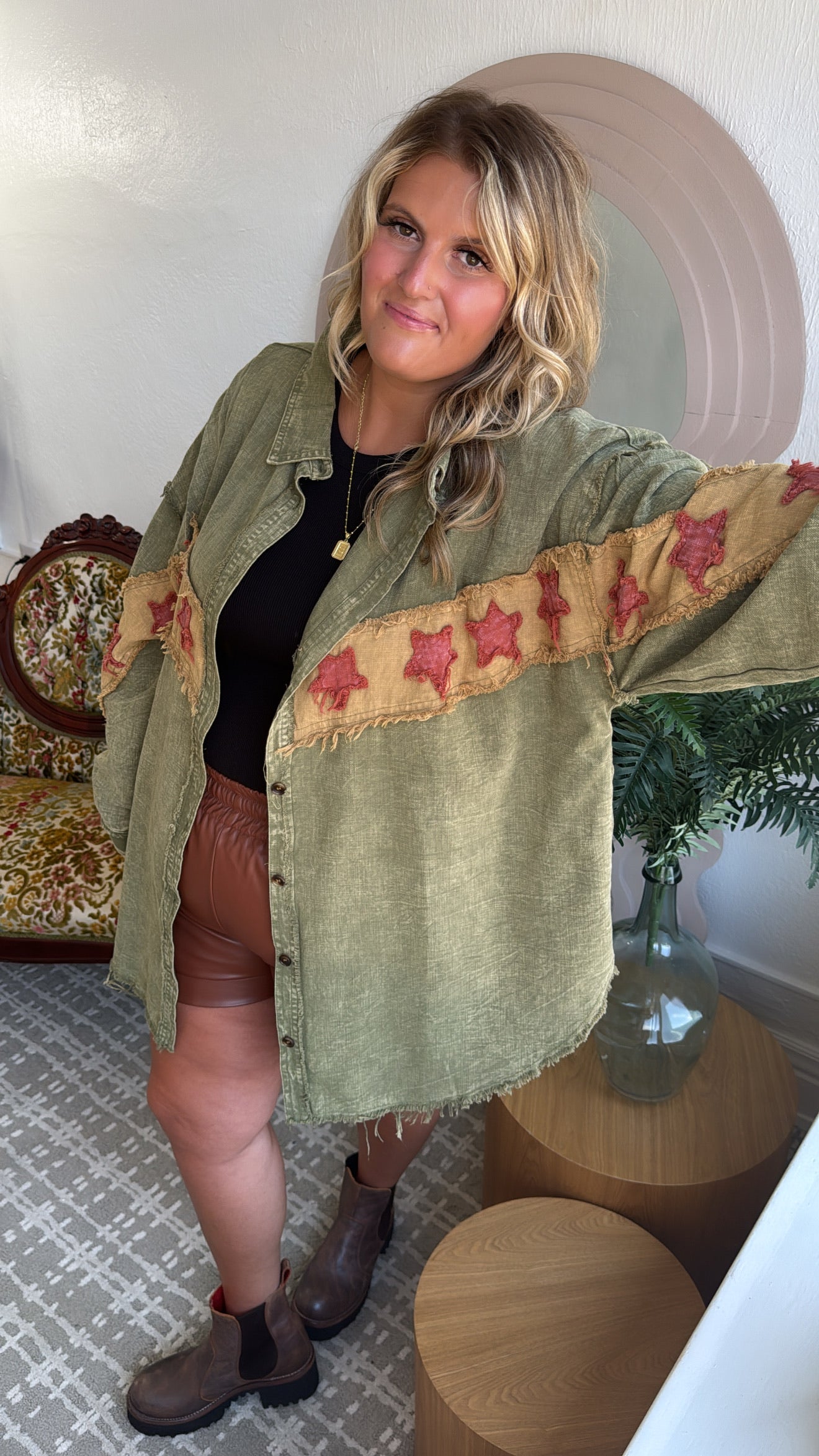 All The Stars Washed Button Down Top, Olive