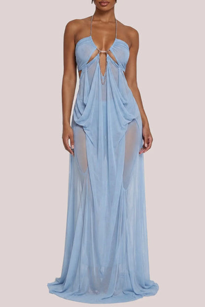 Island Muse Sheer Draped Cutout Maxi Dress