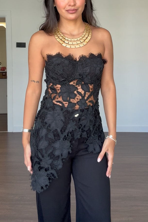 Floral Embroidered Lace Strapless Top