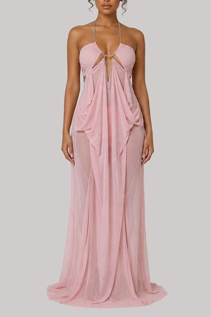 Island Muse Sheer Draped Cutout Maxi Dress