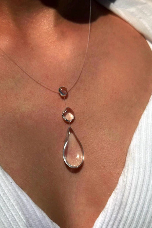 Clear Crystal Dewdrop Collarbone Necklace