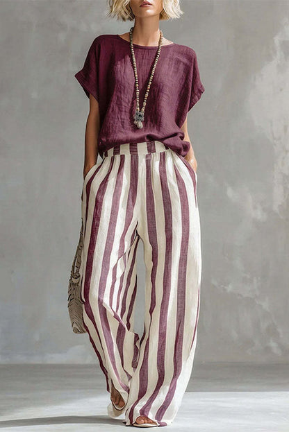 Capri Stripe Two-Piece Linen Top & Pants Se