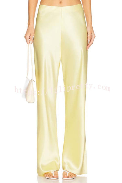 Odessa Satin Floral Lace Hem Strapless Tank and Mid Rise Wide Leg Pants Set