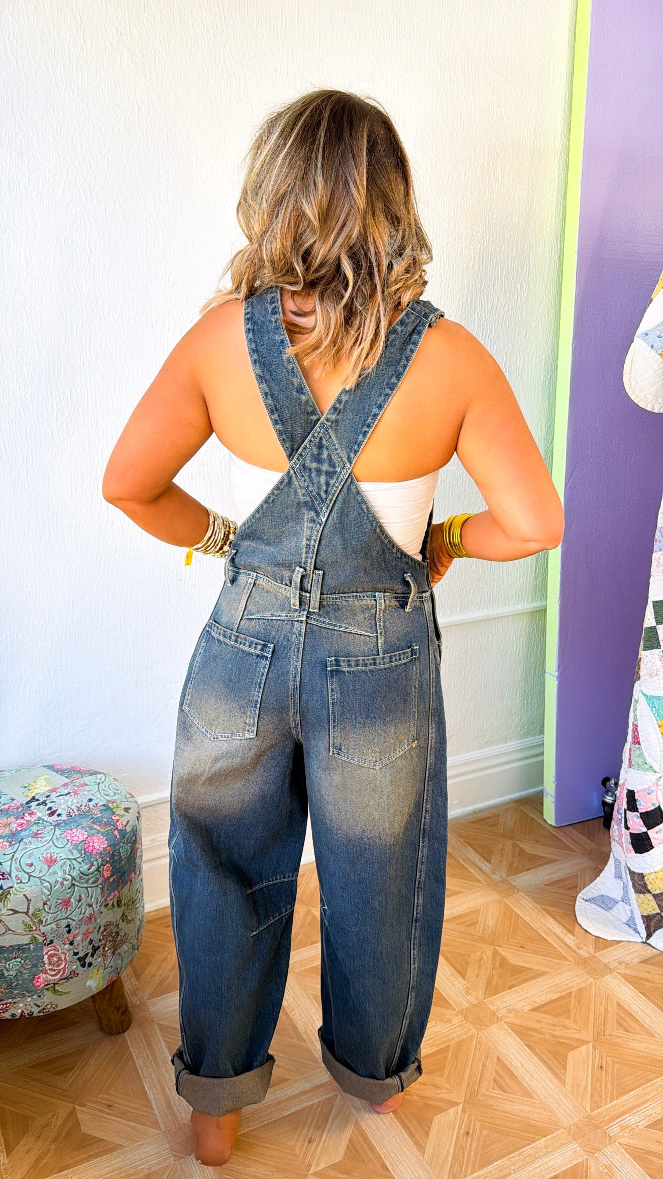 Honey Dune Barrel Overalls, Grey Denim