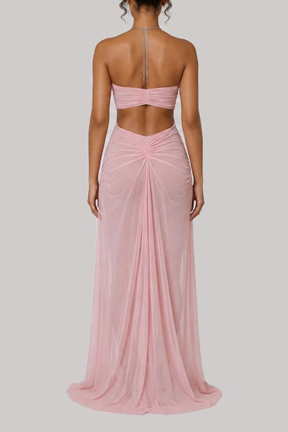 Island Muse Sheer Draped Cutout Maxi Dress
