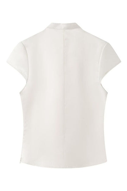 Aurelia Vintage-Inspired Side-Button Mandarin Blouse