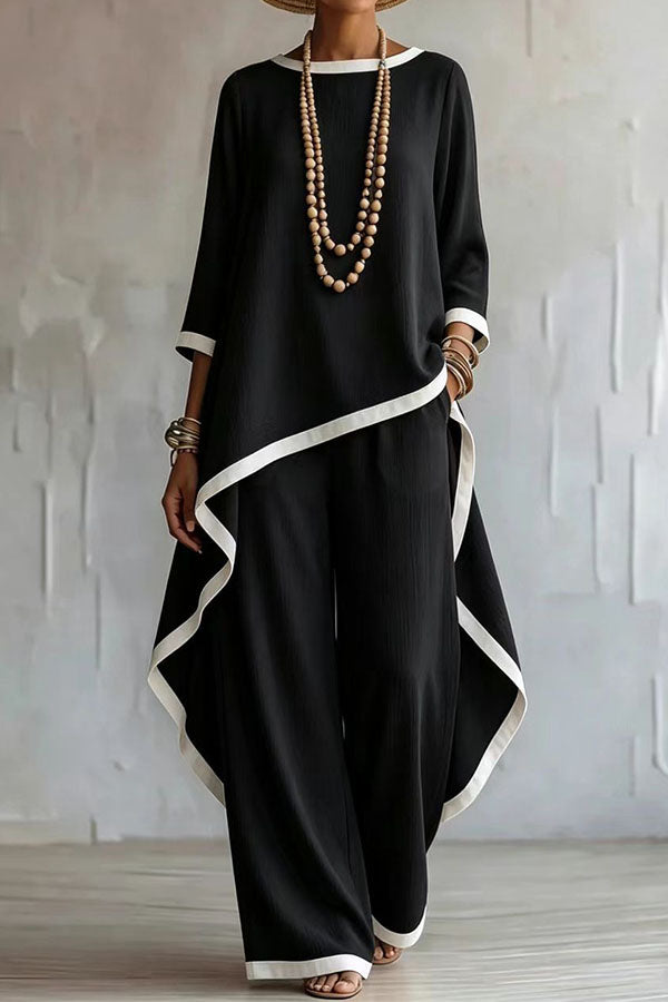 Minimalist Asymmetric Tunic & Wide-Leg Trouser Set