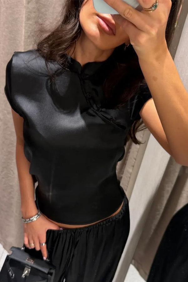 Aurelia Vintage-Inspired Side-Button Mandarin Blouse