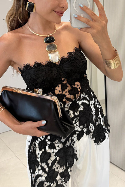 Floral Embroidered Lace Strapless Top