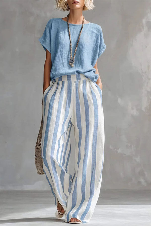 Capri Stripe Two-Piece Linen Top & Pants Se