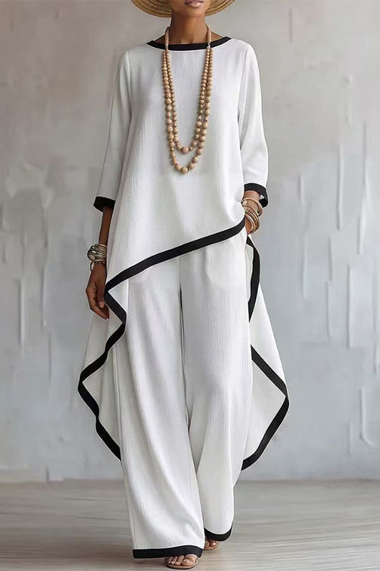 Minimalist Asymmetric Tunic & Wide-Leg Trouser Set