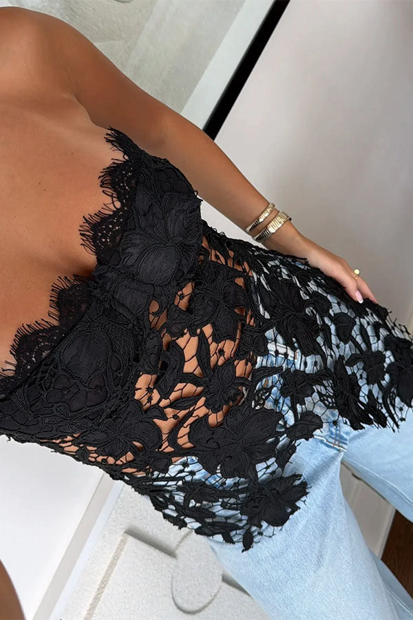Floral Embroidered Lace Strapless Top