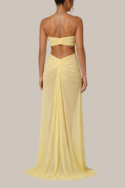 Island Muse Sheer Draped Cutout Maxi Dress