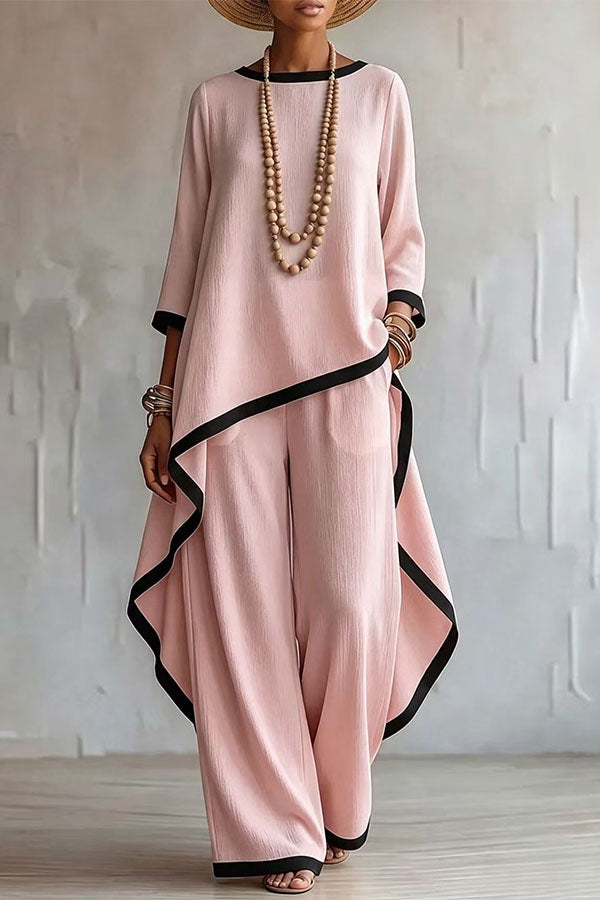 Minimalist Asymmetric Tunic & Wide-Leg Trouser Set