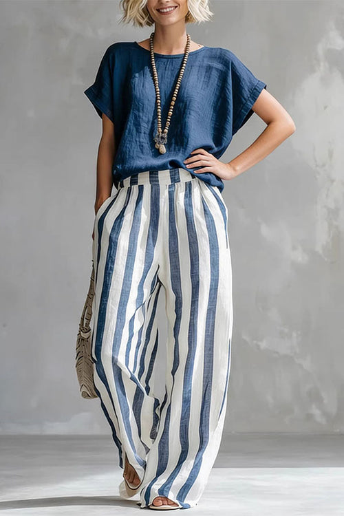 Capri Stripe Two-Piece Linen Top & Pants Se