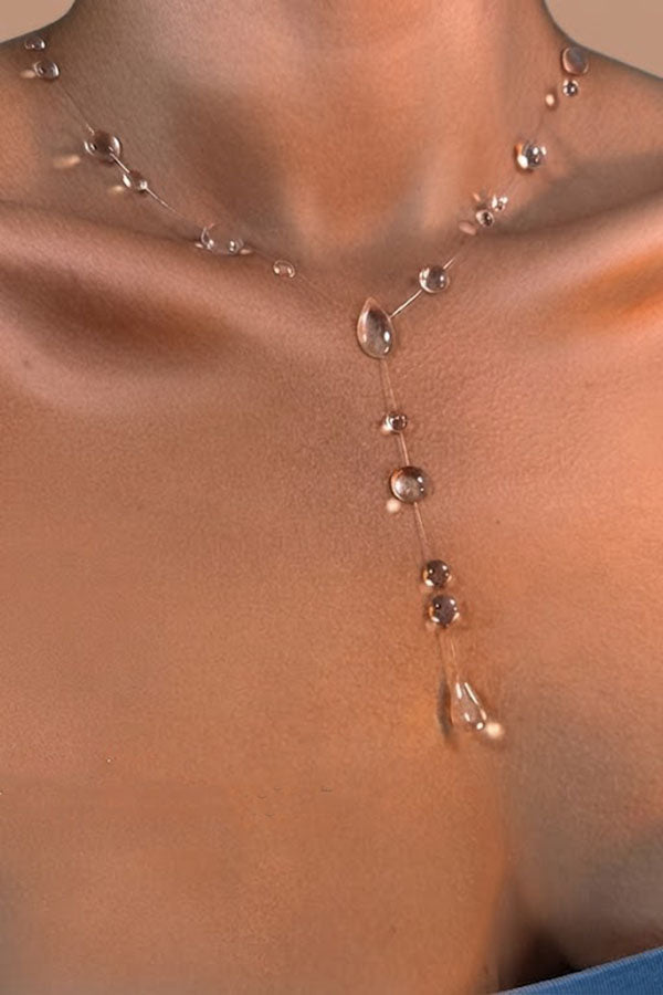Clear Crystal Dewdrop Collarbone Necklace