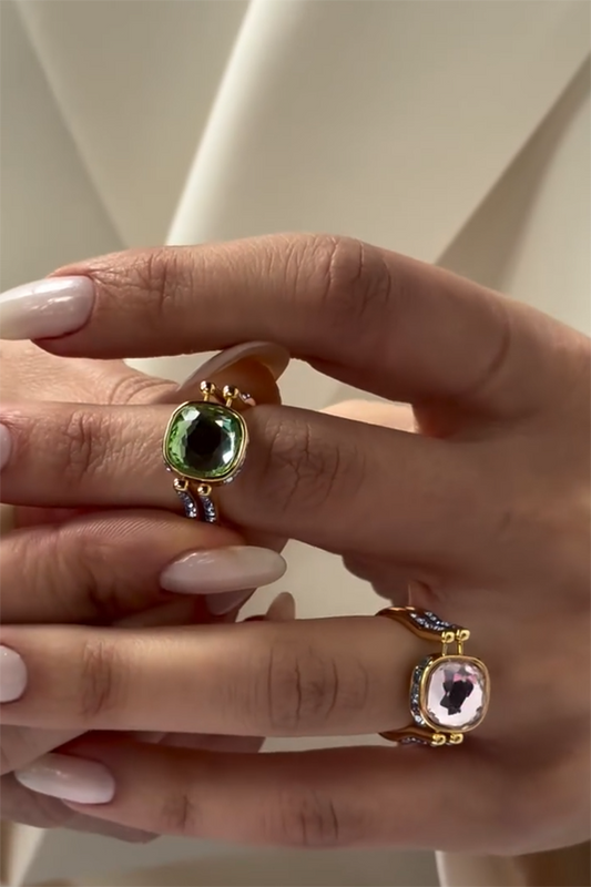 Vintage-style Color-block Crystal Ring