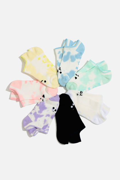 Silly Face Low Rise Socks - Blue Tie Dye