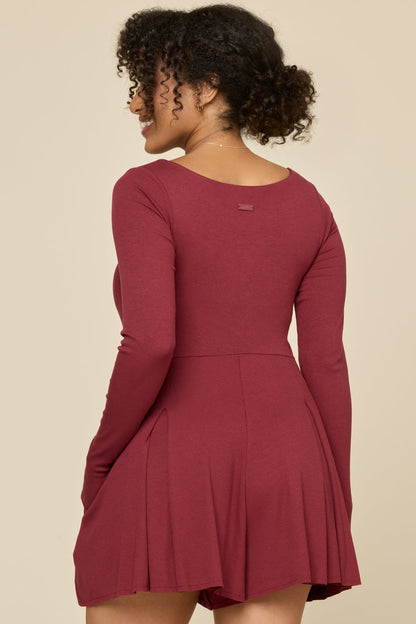Go with the Flow Long Sleeve Romper - Crimson