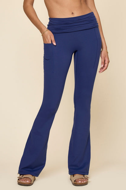 Foldover Flared Legging - Sapphire