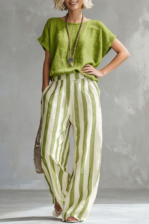 Capri Stripe Two-Piece Linen Top & Pants Se