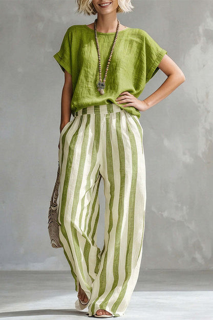 Capri Stripe Two-Piece Linen Top & Pants Se