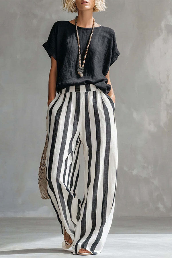 Capri Stripe Two-Piece Linen Top & Pants Se