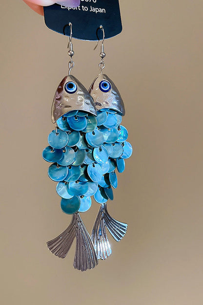 Fish-shaped Shell Tassel Ear Hooks