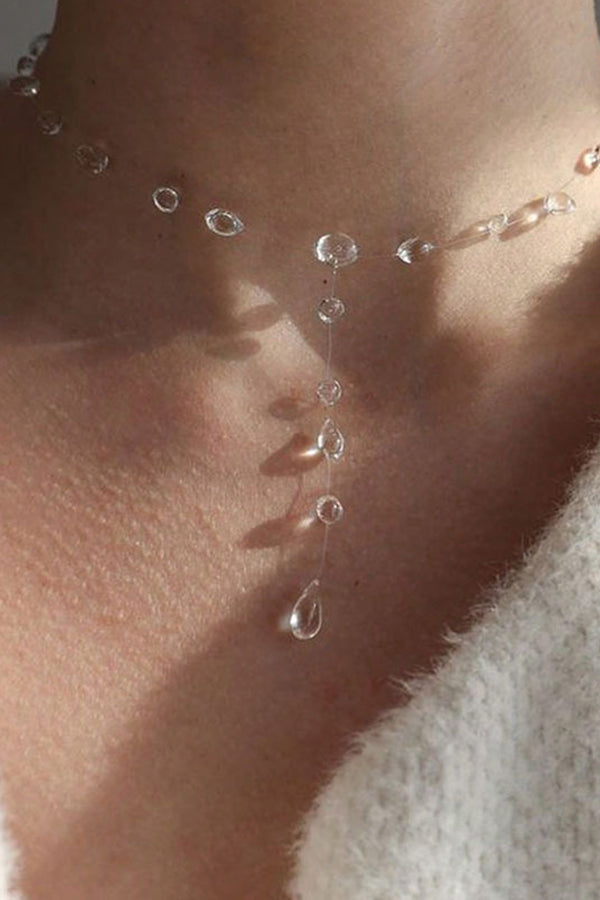 Clear Crystal Dewdrop Collarbone Necklace
