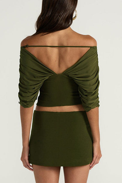 Sienna Olive Ruched Off-The-Shoulder 2-Piece Matching Set