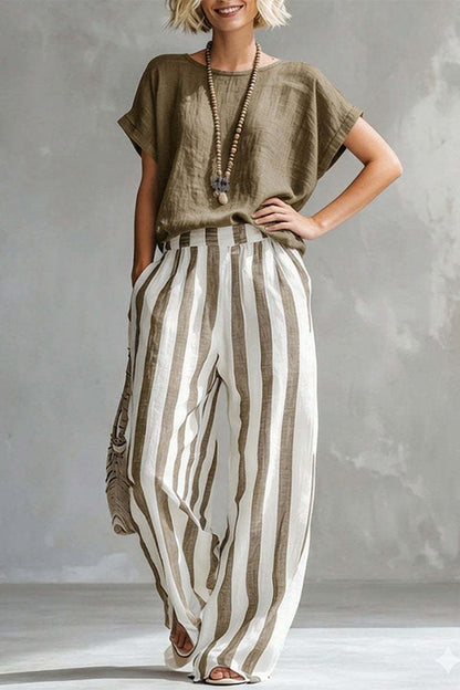 Capri Stripe Two-Piece Linen Top & Pants Se
