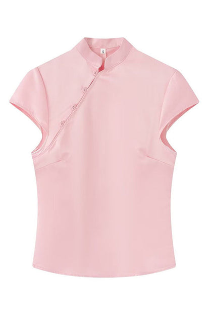 Aurelia Vintage-Inspired Side-Button Mandarin Blouse