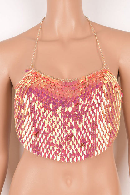 Iridescent Sequin Body Chain Bra