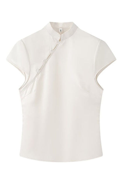 Aurelia Vintage-Inspired Side-Button Mandarin Blouse
