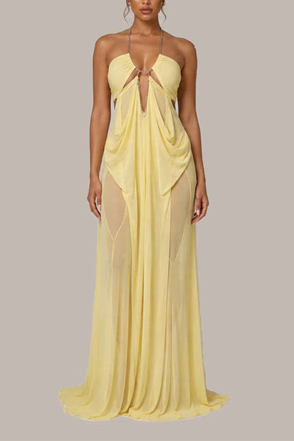 Island Muse Sheer Draped Cutout Maxi Dress