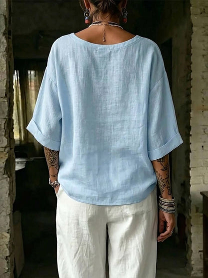 Women's Casual Cotton-linen T-shirt With Pockets