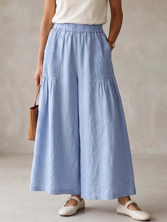 Women's Vintage-style Pleated Cotton-linen Wide-leg Trousers