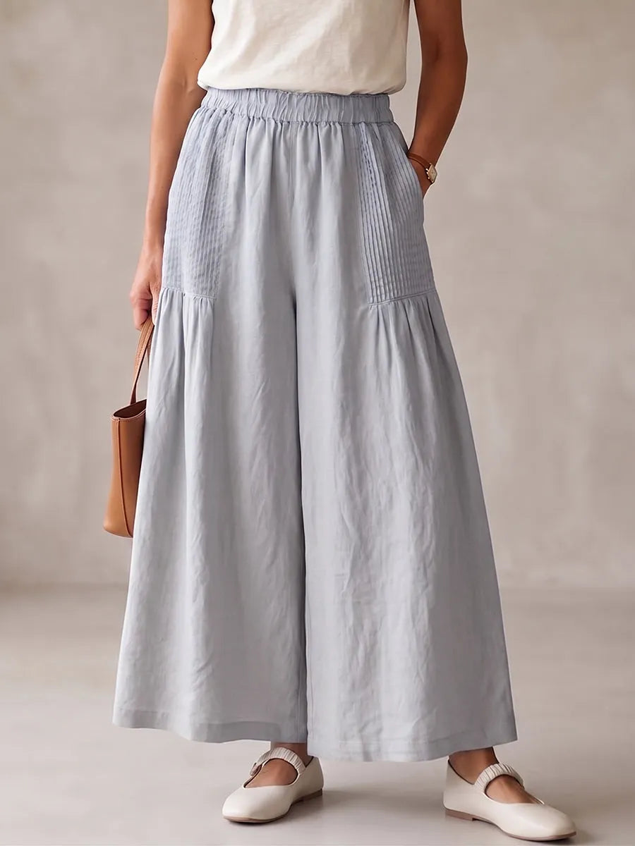 Women's Vintage-style Pleated Cotton-linen Wide-leg Trousers