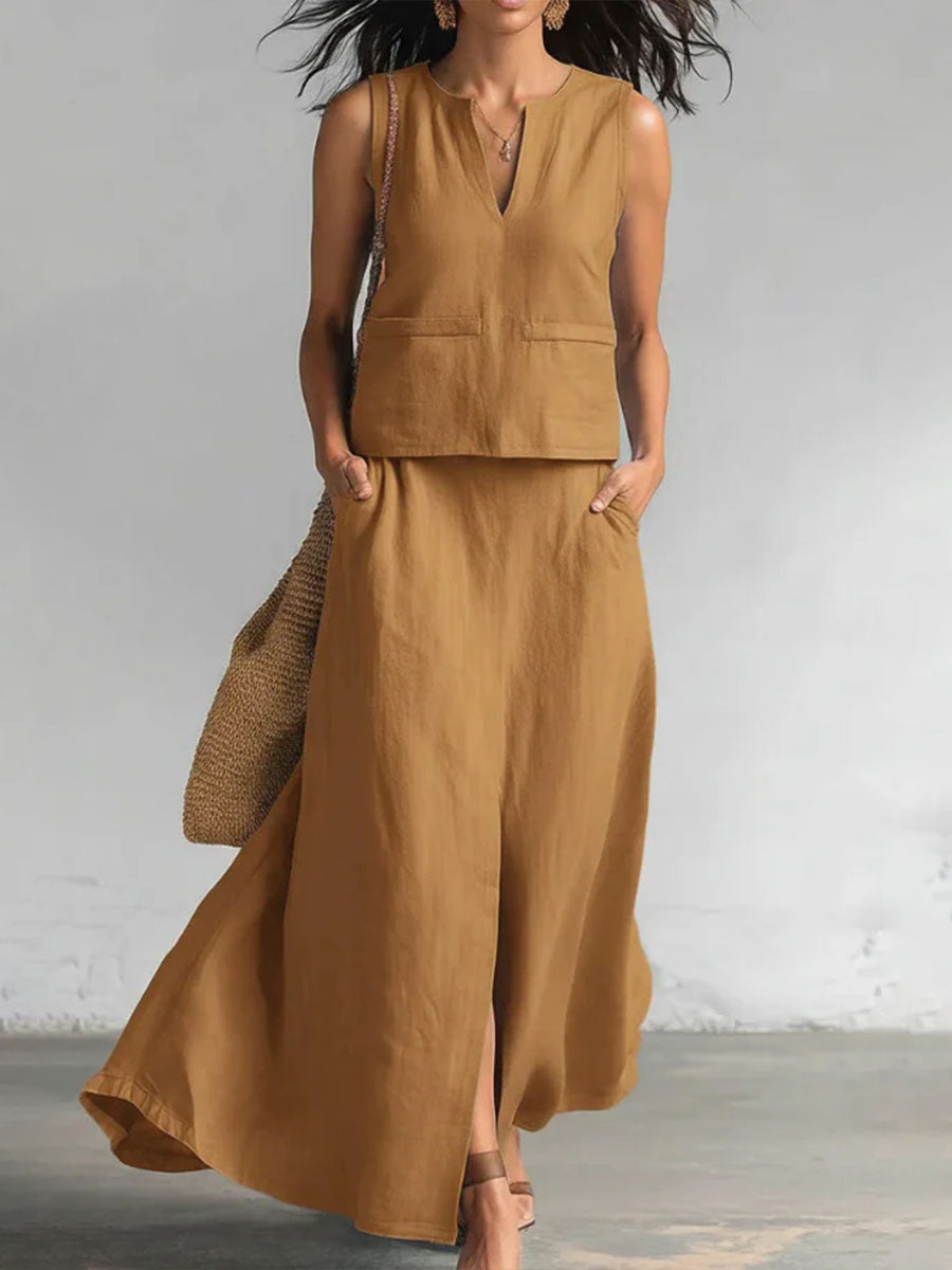 Women's Minimalist Sleeveless Cotton Set